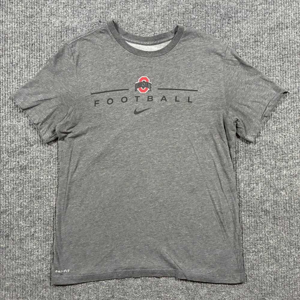 The Nike Tee Mens Dri-Fit Shirt Size Large Gray Ohio State Football Short Sleeve